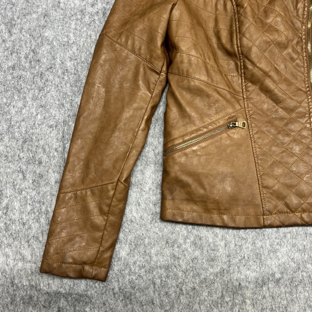 Guess Jacket Womens Medium Quilted Faux Leather Biker Moto Asymmetrical Zip - Picture 4 of 16